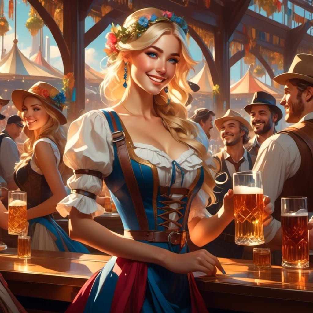 Back to the Oktoberfest bar for Julie, its extremely busy this year (4/20)