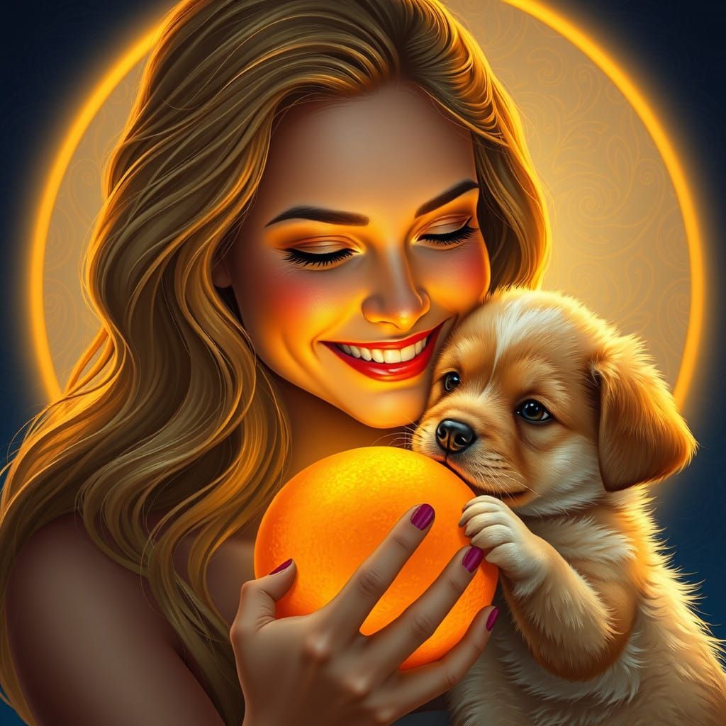 Serenity with Orange and Puppy in Golden Light