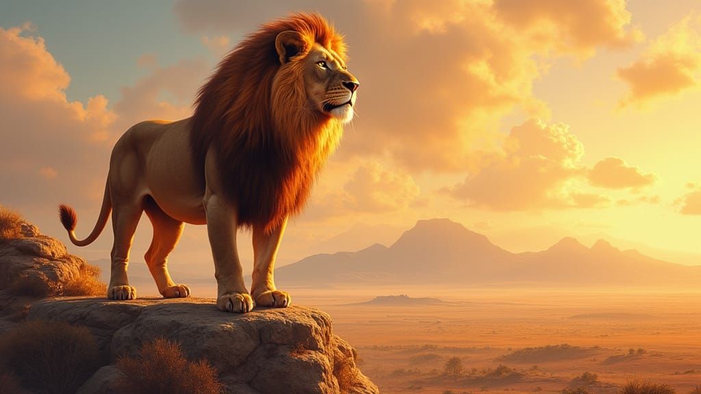 Savannah Lion in Classical Oil Painting Style