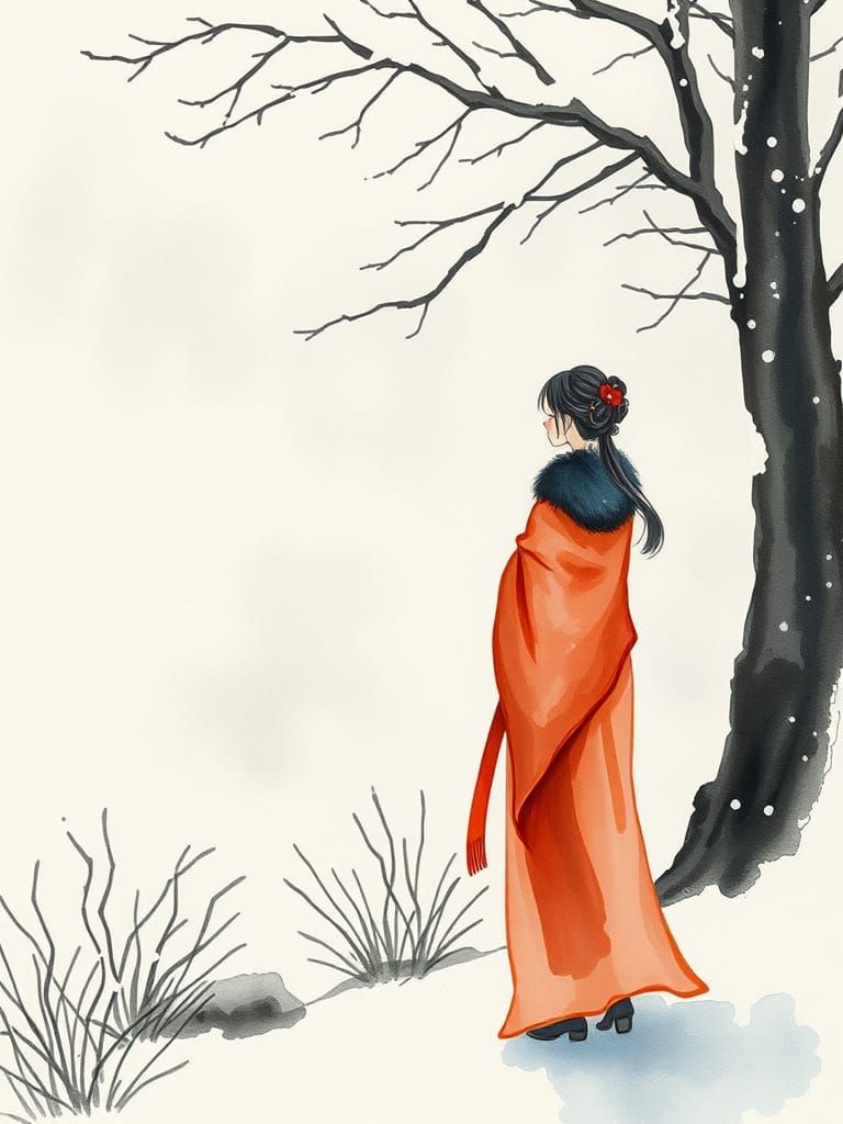 Elegant Lady in Snowy Garden