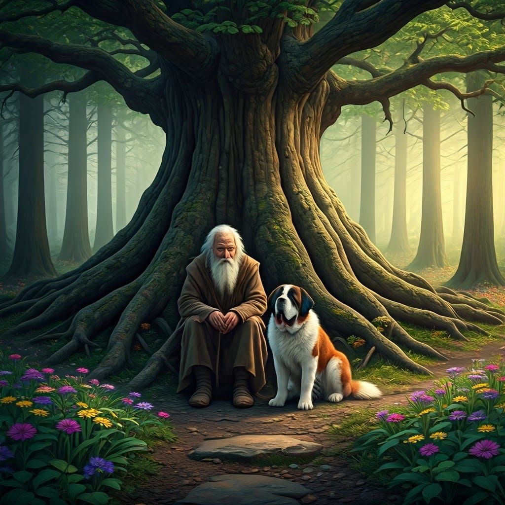 Serene Forest Sage with Loyal Companion