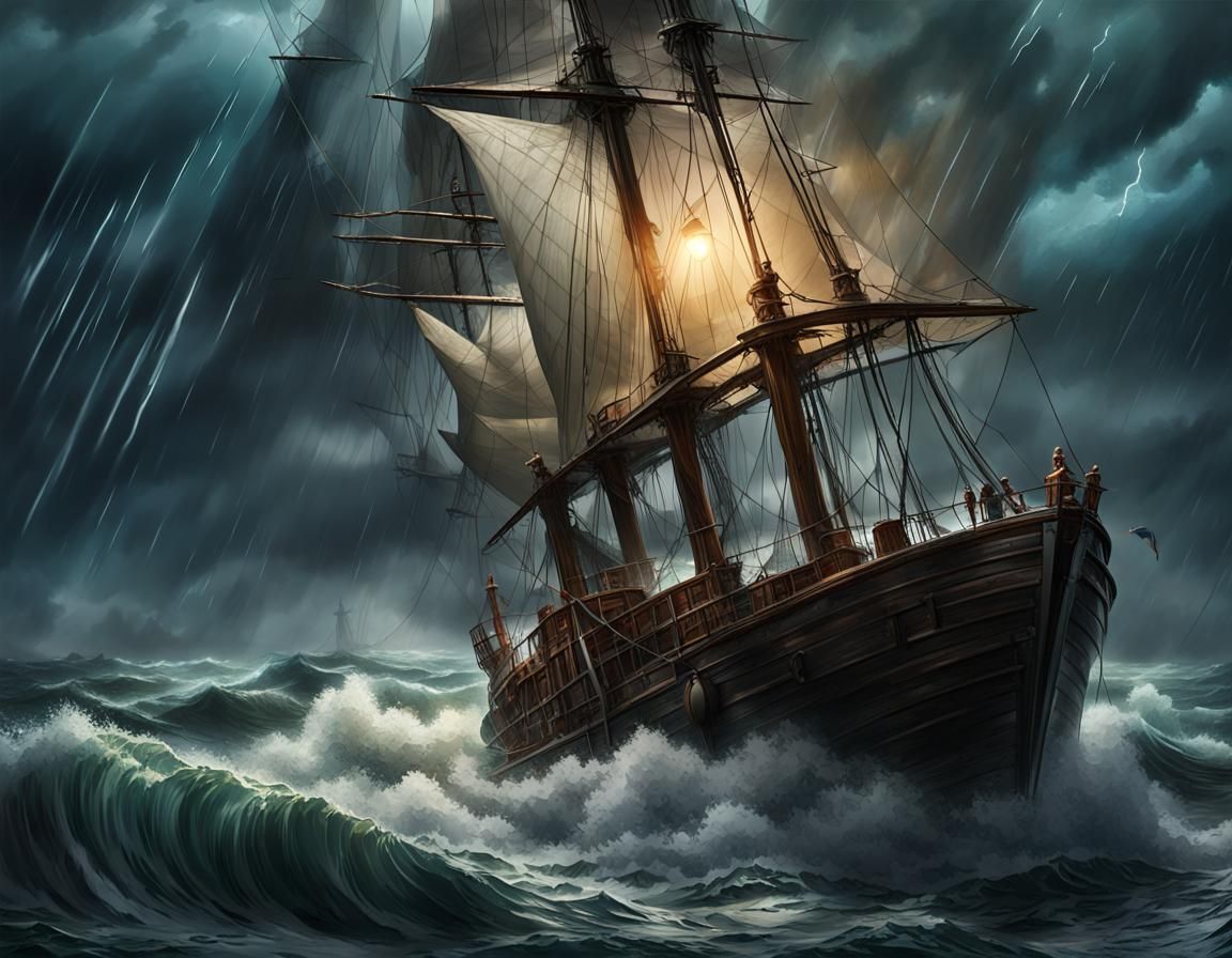 Stormy Ocean Battle: Dark Fantasy Art