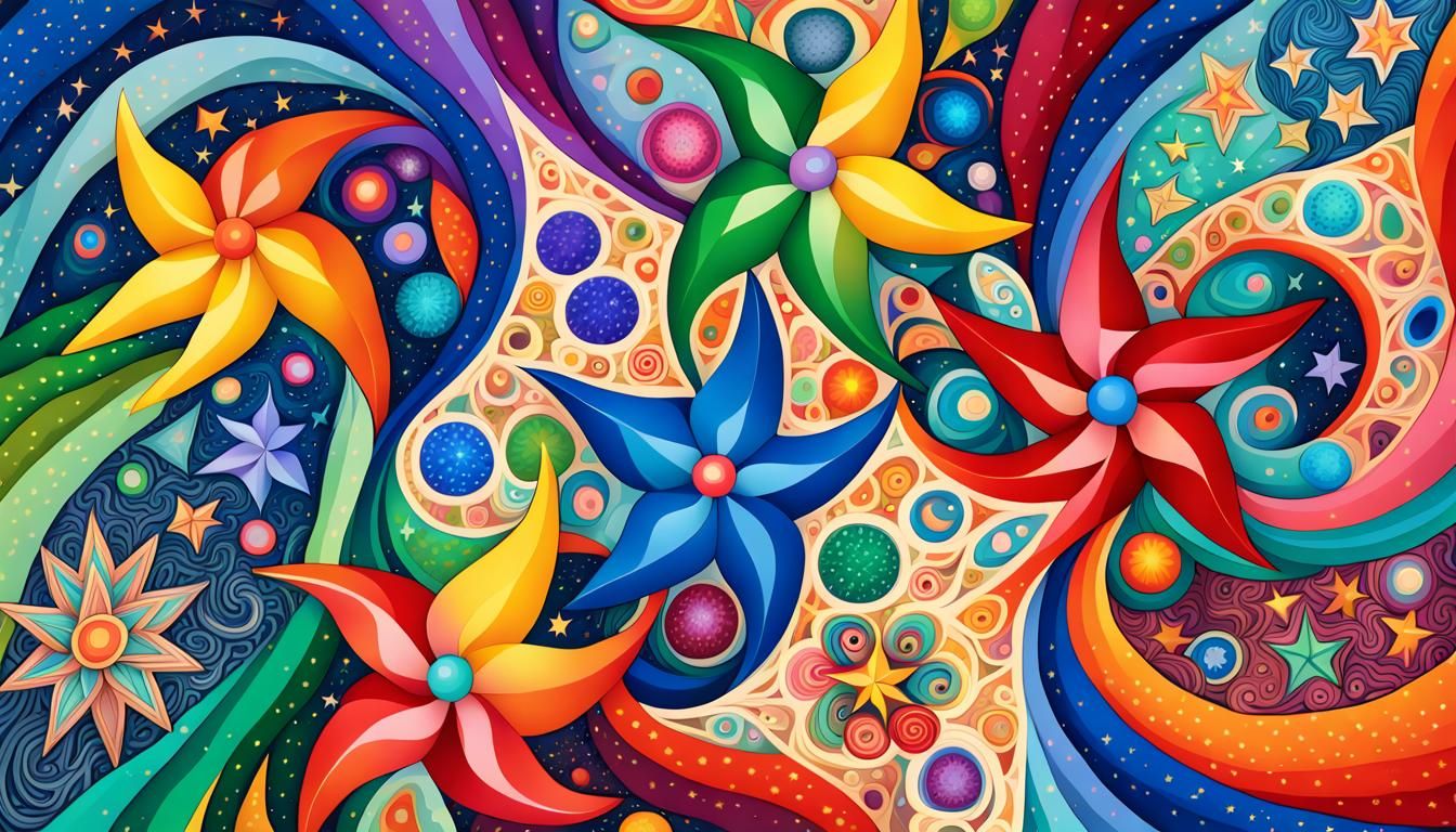 Cosmic Zentangle: Swirling Jelly Stars in Folk Art Style