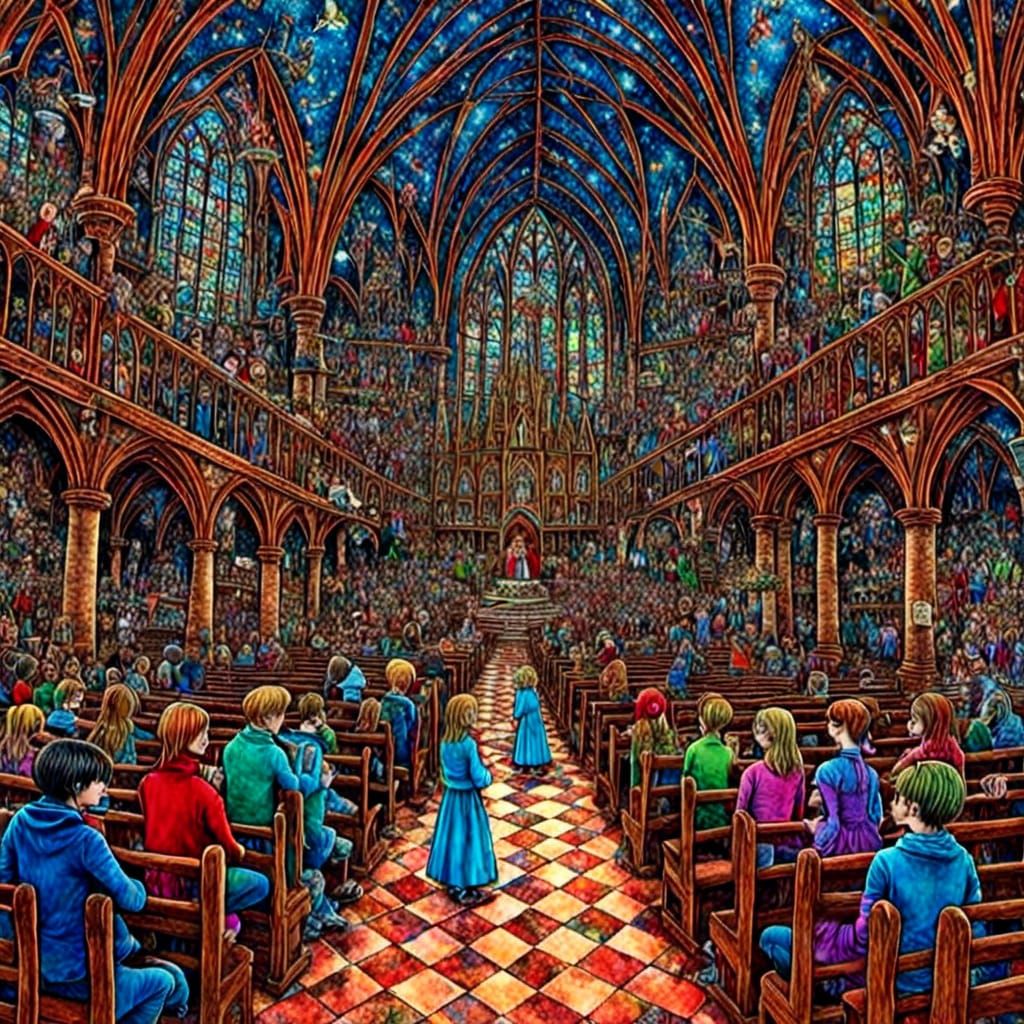 Prayers in Gothic Church, Van Gogh-esque Style