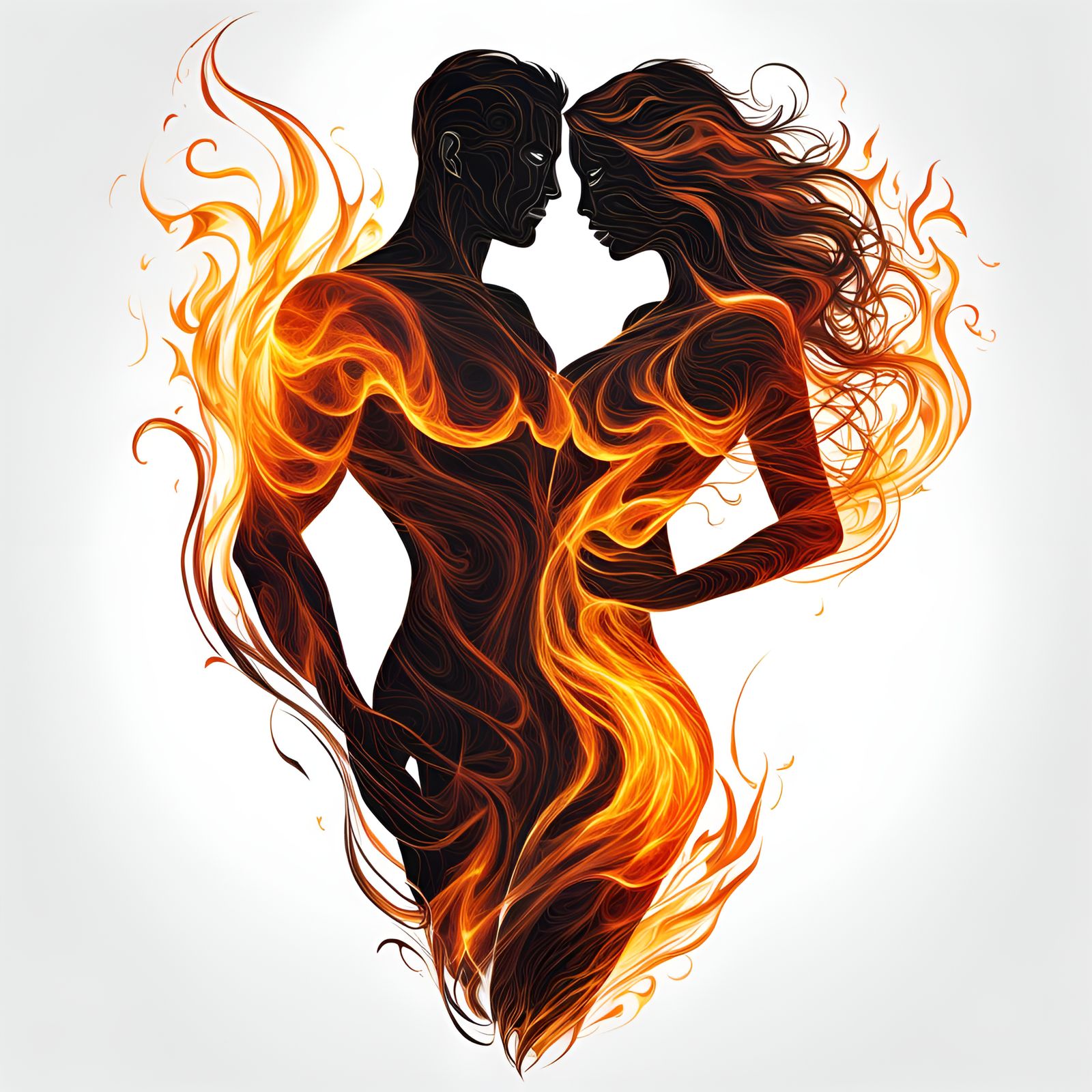 Abstract Fire Couple's Embrace: Dynamic HDR Image