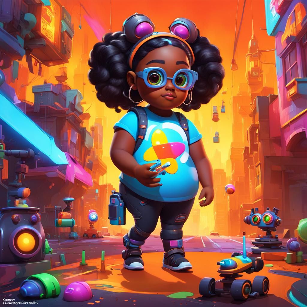 Girl Programs Robot: Graffiti-Style 3D Digital Art