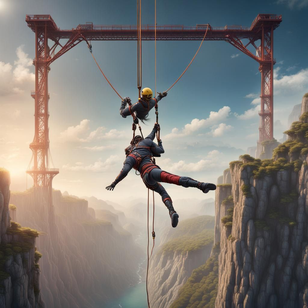 Amputee Bungee Jumping in Detailed Matte Painting Style
