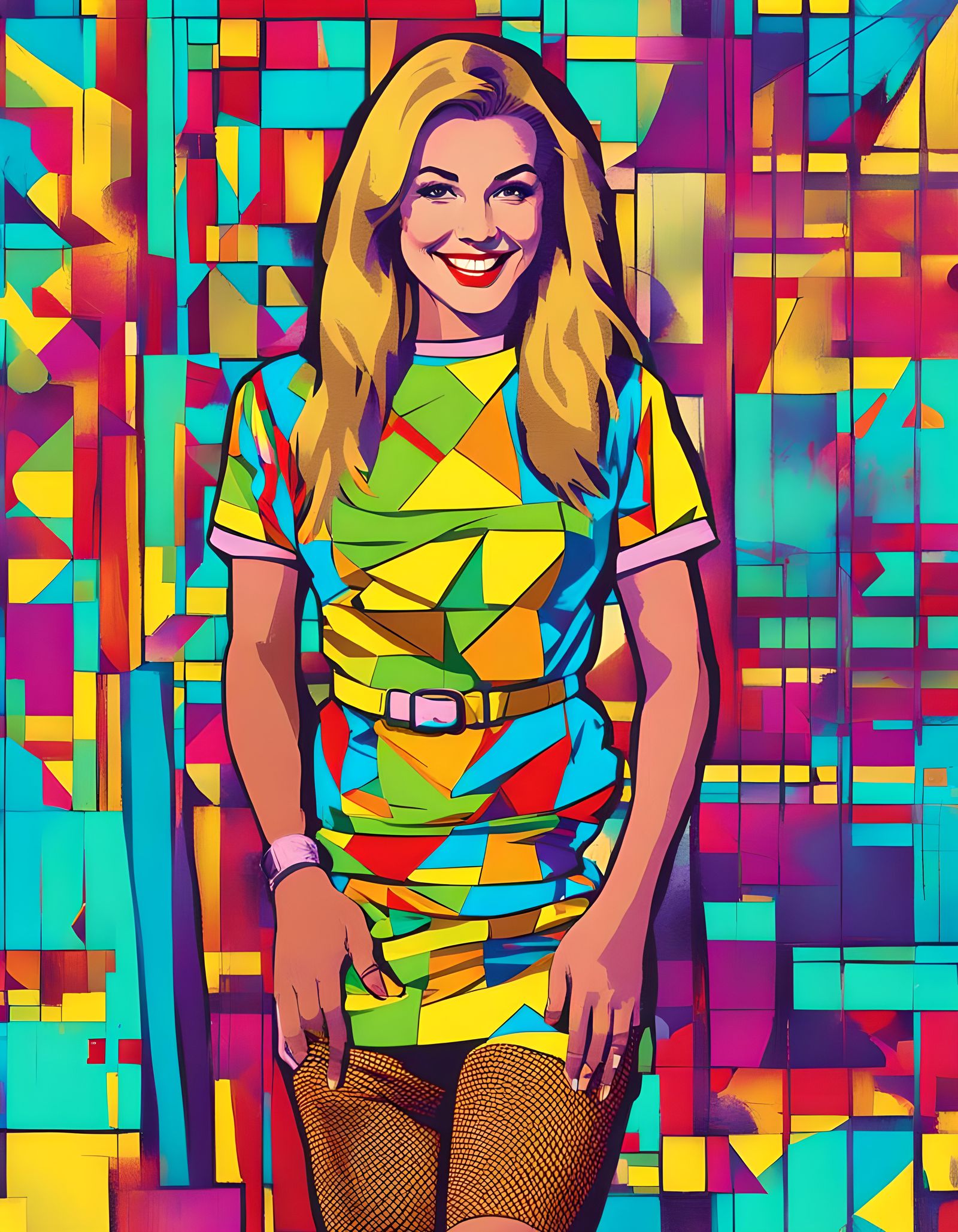 1980s New Wave Waitress in Pop Art Style