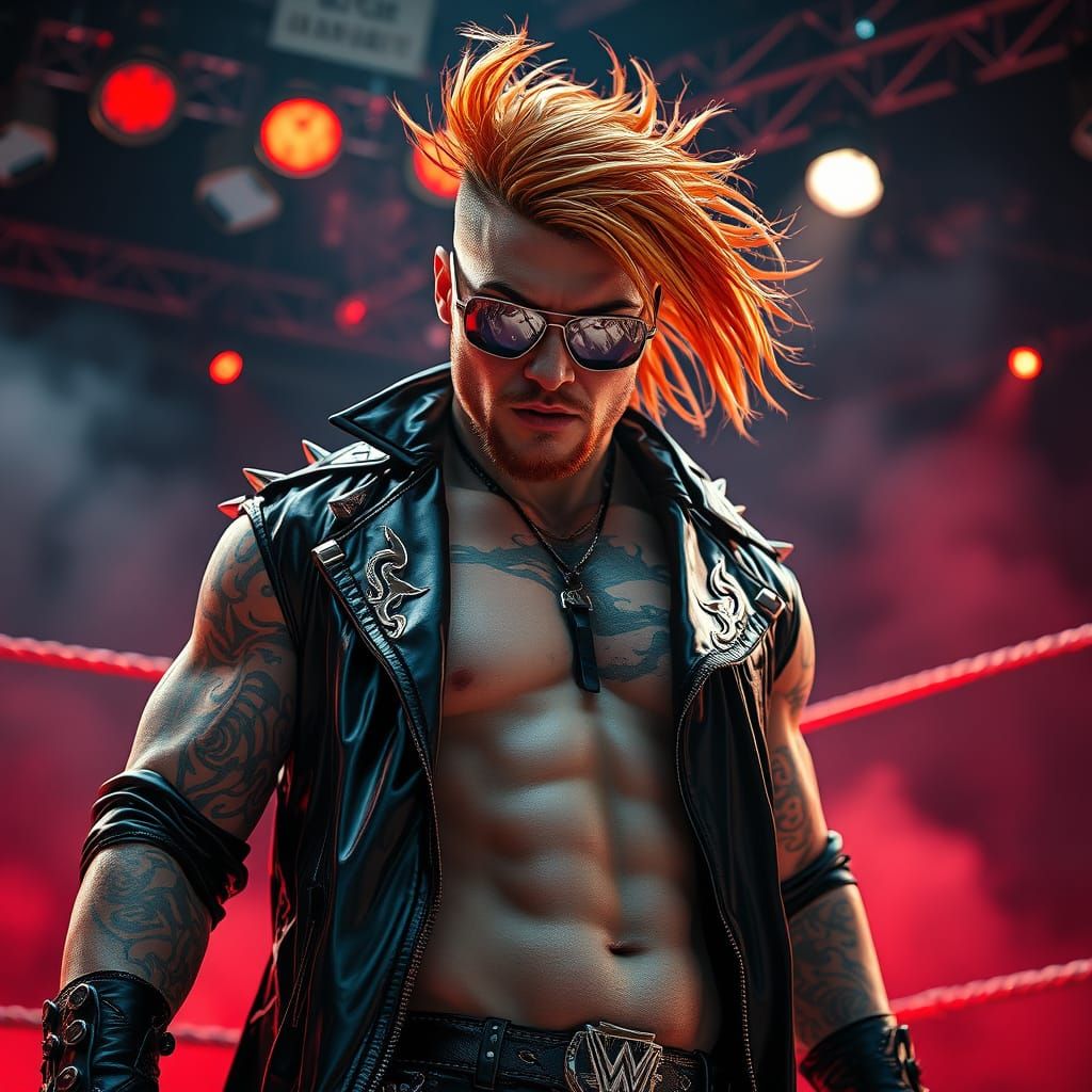 Cyberpunk Wrestler in a Steel Cage Arena