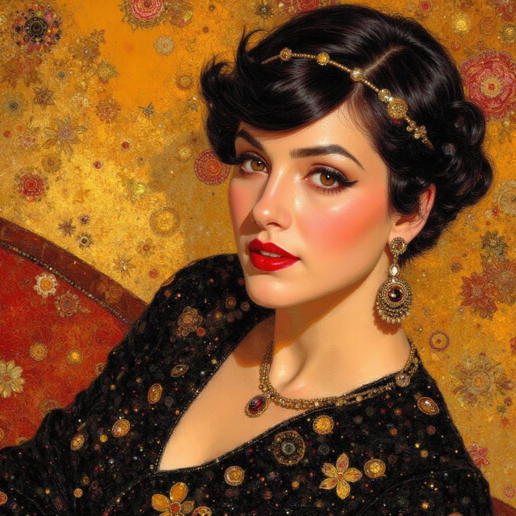 1920s Flapper Portrait in Art Deco Parlour Painting