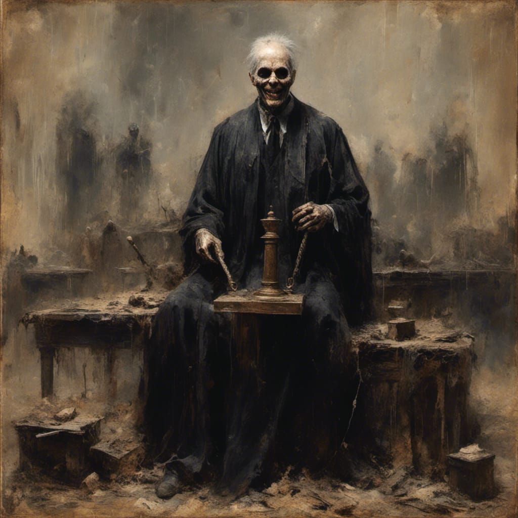 Menacing Judge in Dilapidated Courtroom