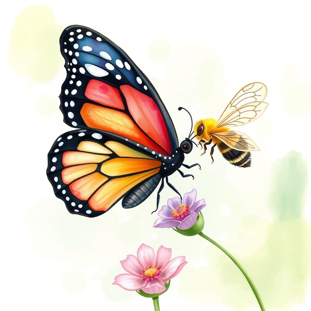 Butterfly Pretending to Be a Bee: Watercolor Illustration