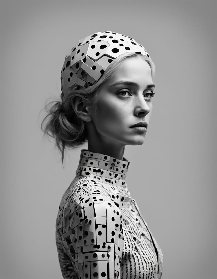 Surreal Dice Portrait in Digital Illustration Style