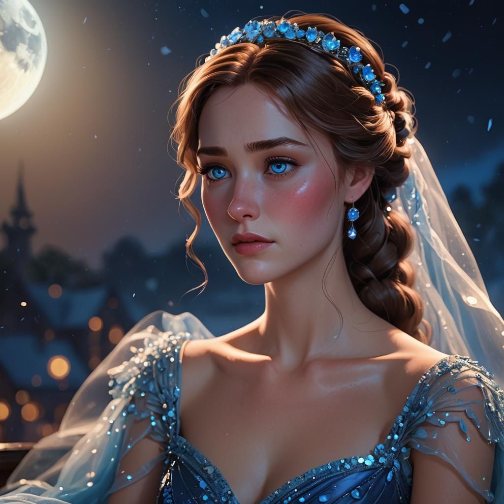 Heartbroken Girl in Moonlit Night: Pixar-Inspired 3D Art