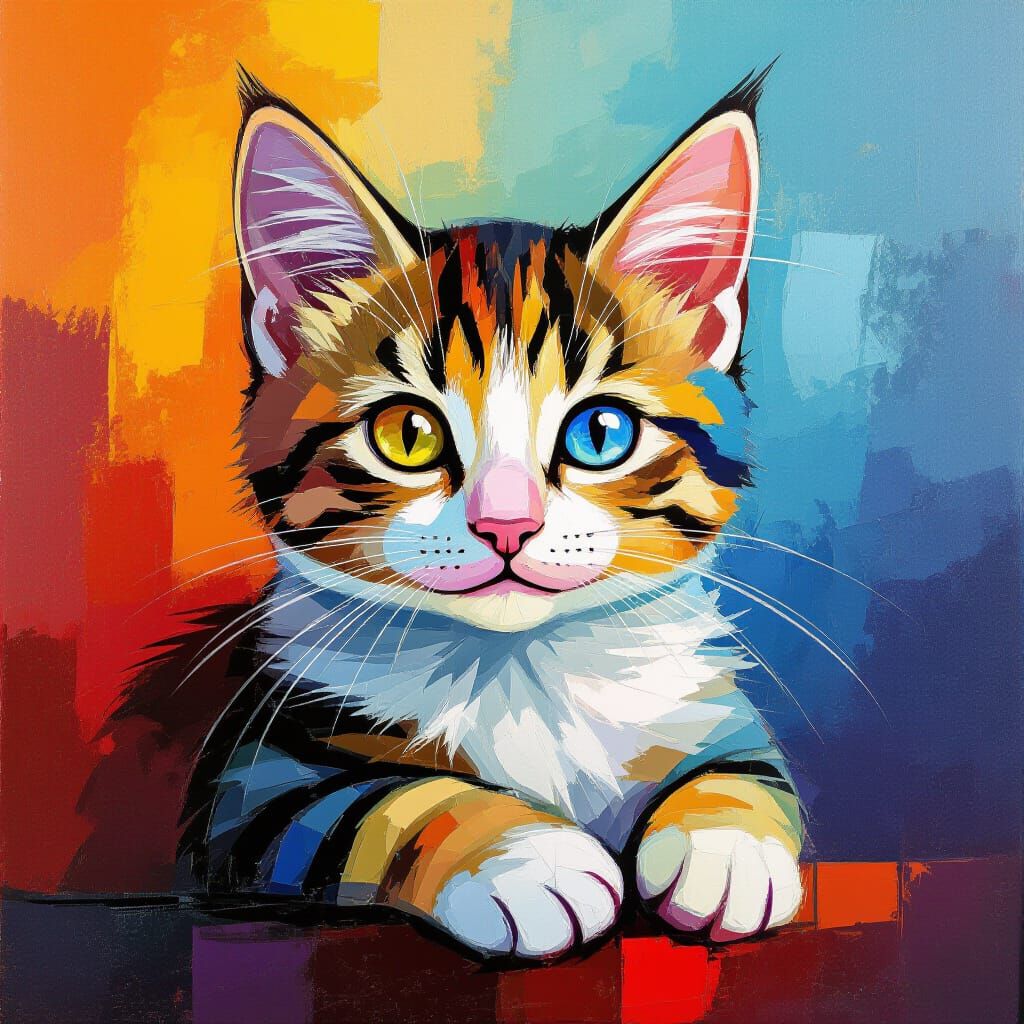 Cute Cat in Abstract Art Style