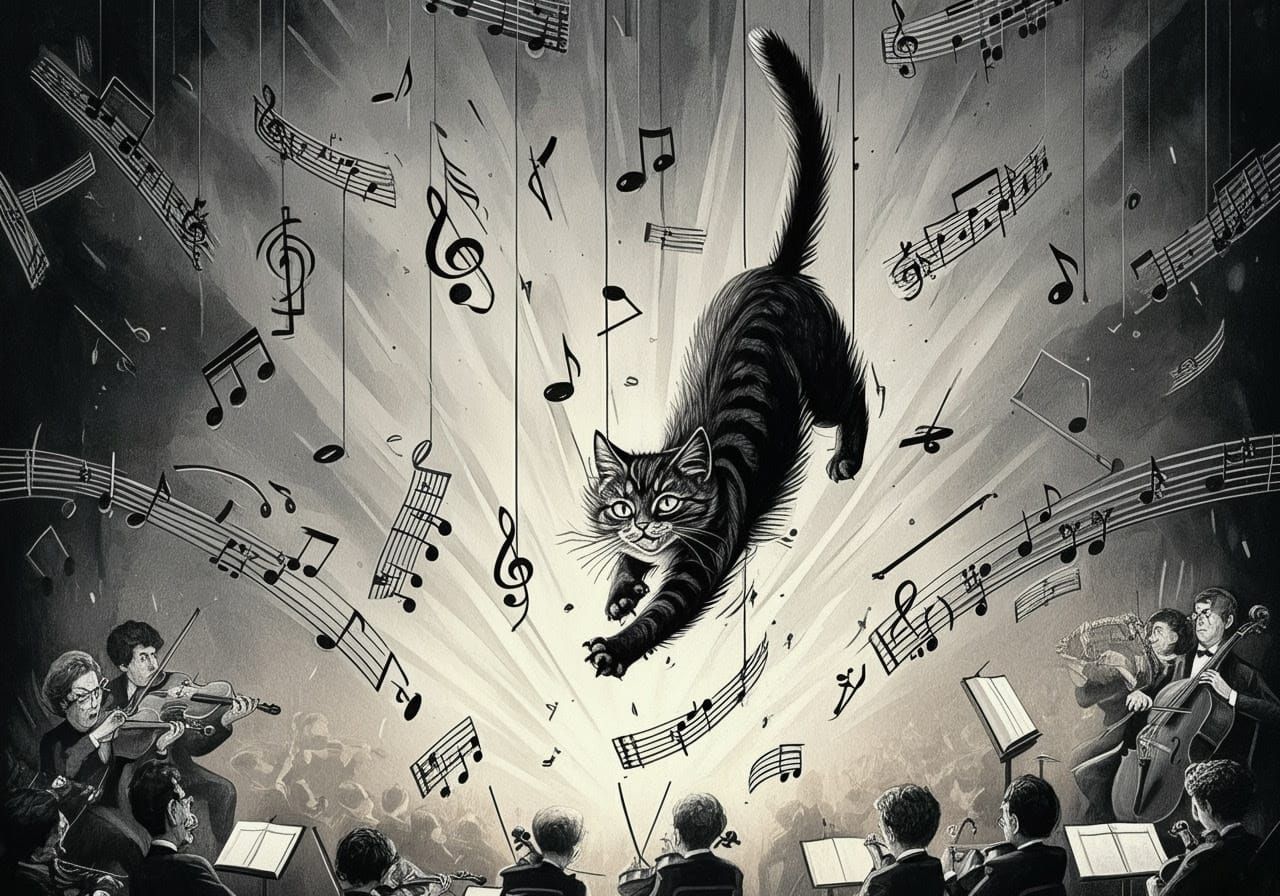 Whimsical Cat in Musical Mayhem
