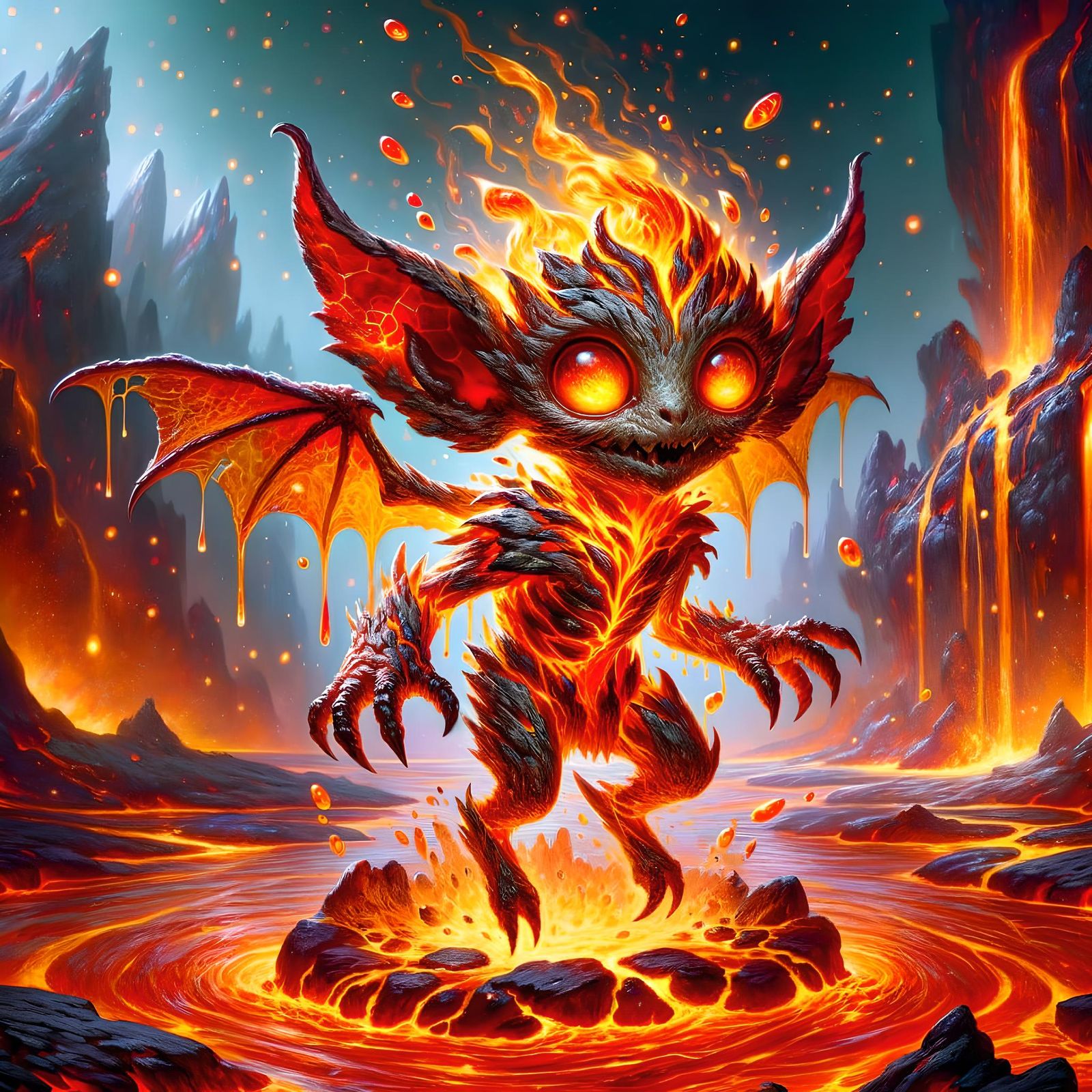 Magma Mephit Emerging from Lava Pool