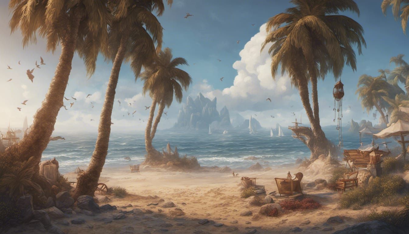 Detailed Beach Scene Matte Painting in 8K
