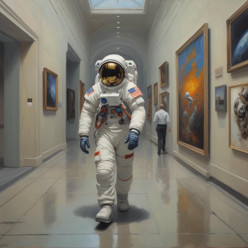 Astronaut's Museum Visit: Oil Painting Aesthetic