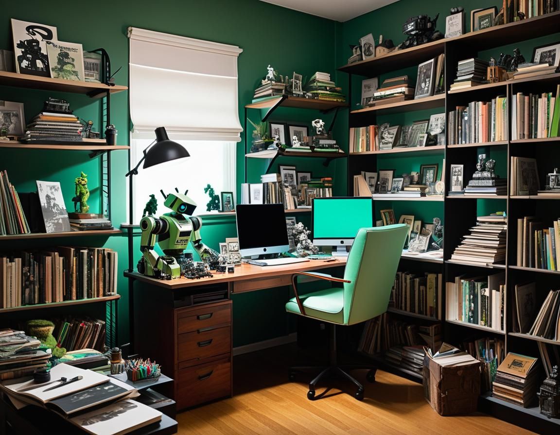 Whimsical Illustration Studio with Cluttered Desk