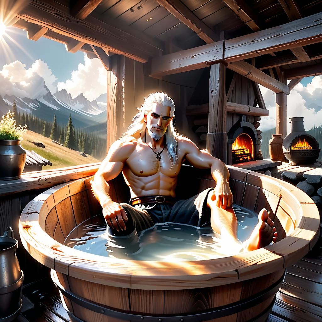Geralt Relaxing in a Bathtub
