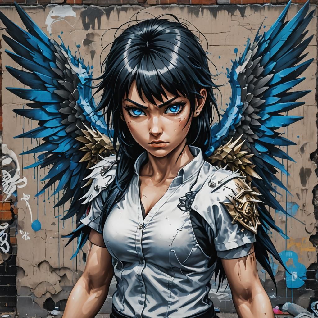 Street-Fighter Angel in Hyperrealistic Graffiti Art