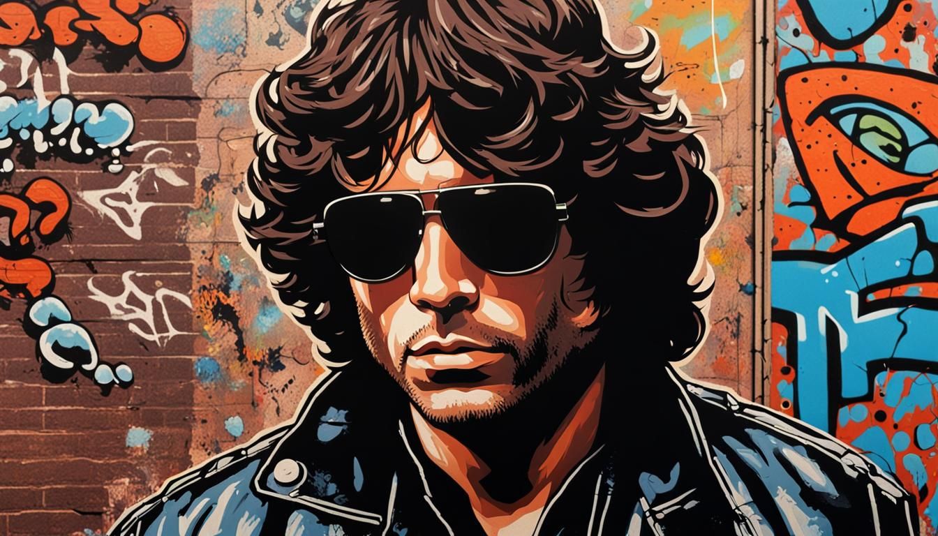 Man in Leather Jacket in Front of Graffiti