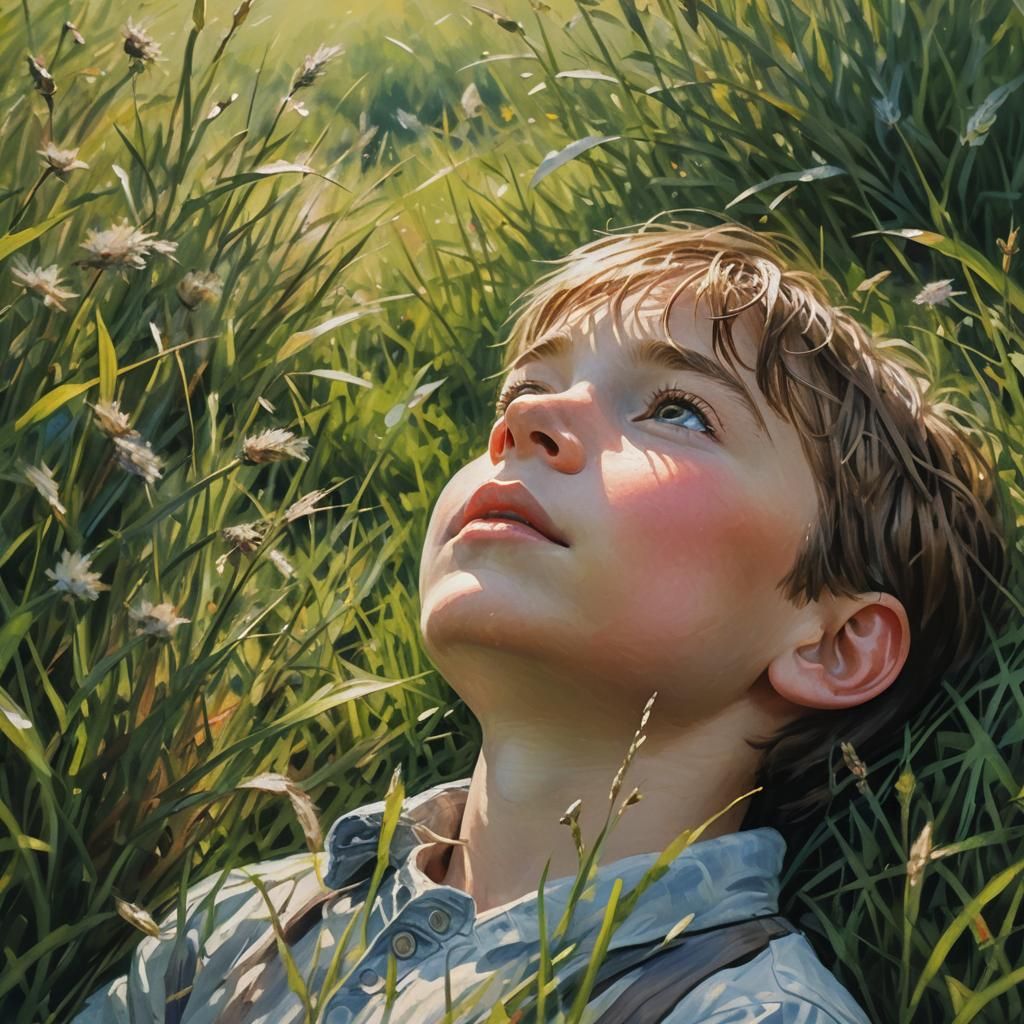 Boy in Meadow: Impressionistic Serenity