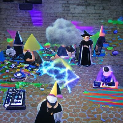 Energetic Techno Wizard Party Scene
