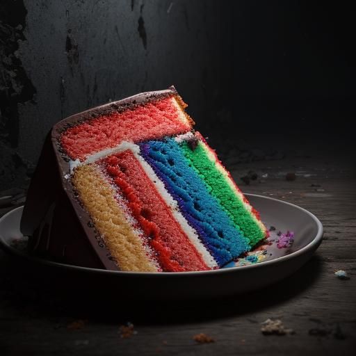 Hyperrealistic Ruined Cake in Dark Corner