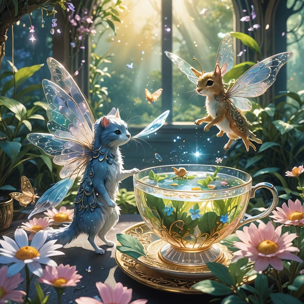 Miniature Fairy World in Teacup, Makoto Shinkai Style