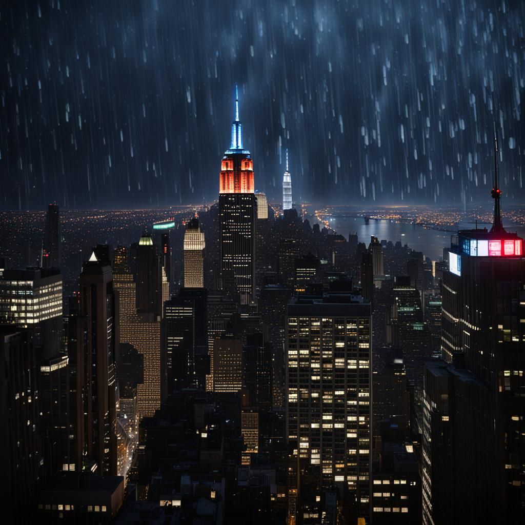 Empire State Building at Night in the Rain