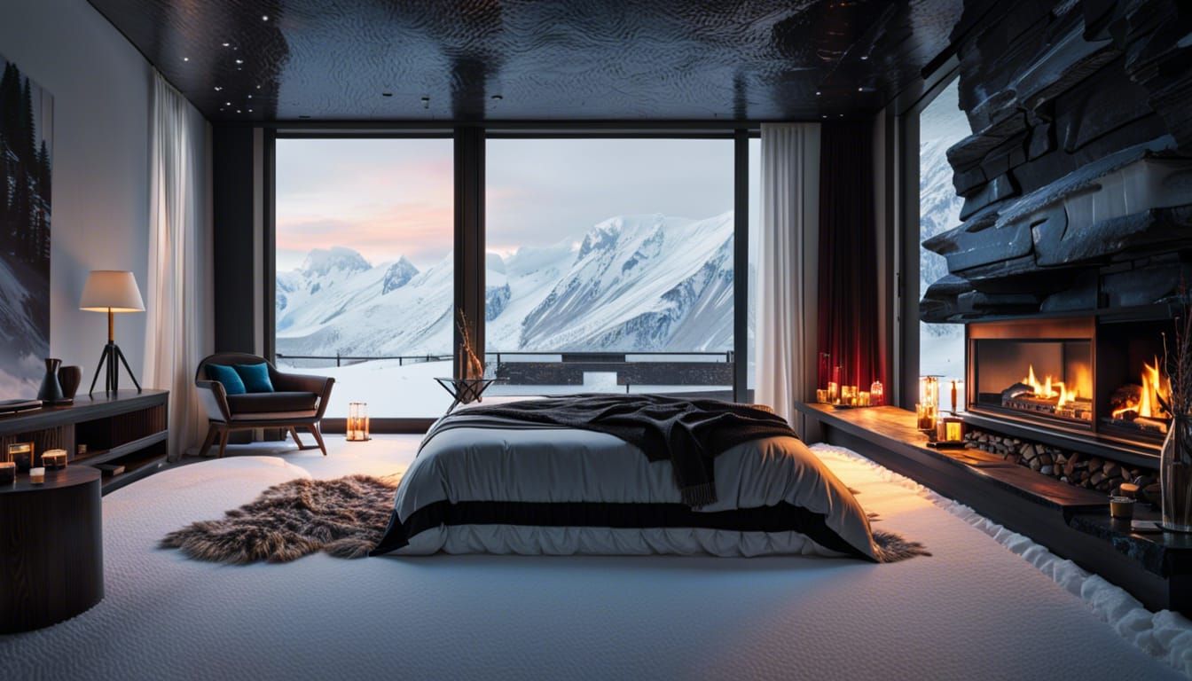 Winter Wonderland Fireplace Melting into Icy Landscape