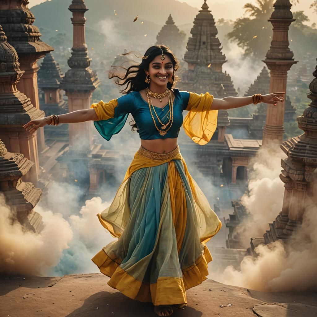 Indian Dancer on Cloud in Dreamy Cinematic Style