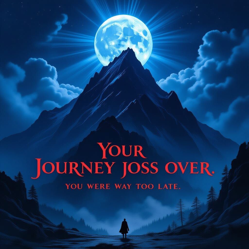 Ominous Mountain Under Blue Moon in Gothic Style