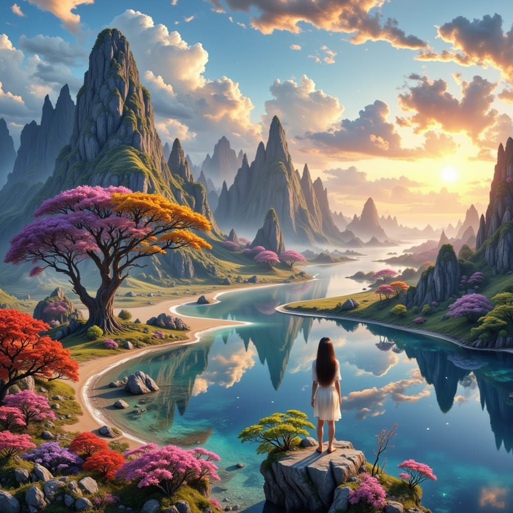 Anime-Inspired Serene Landscape in 3D