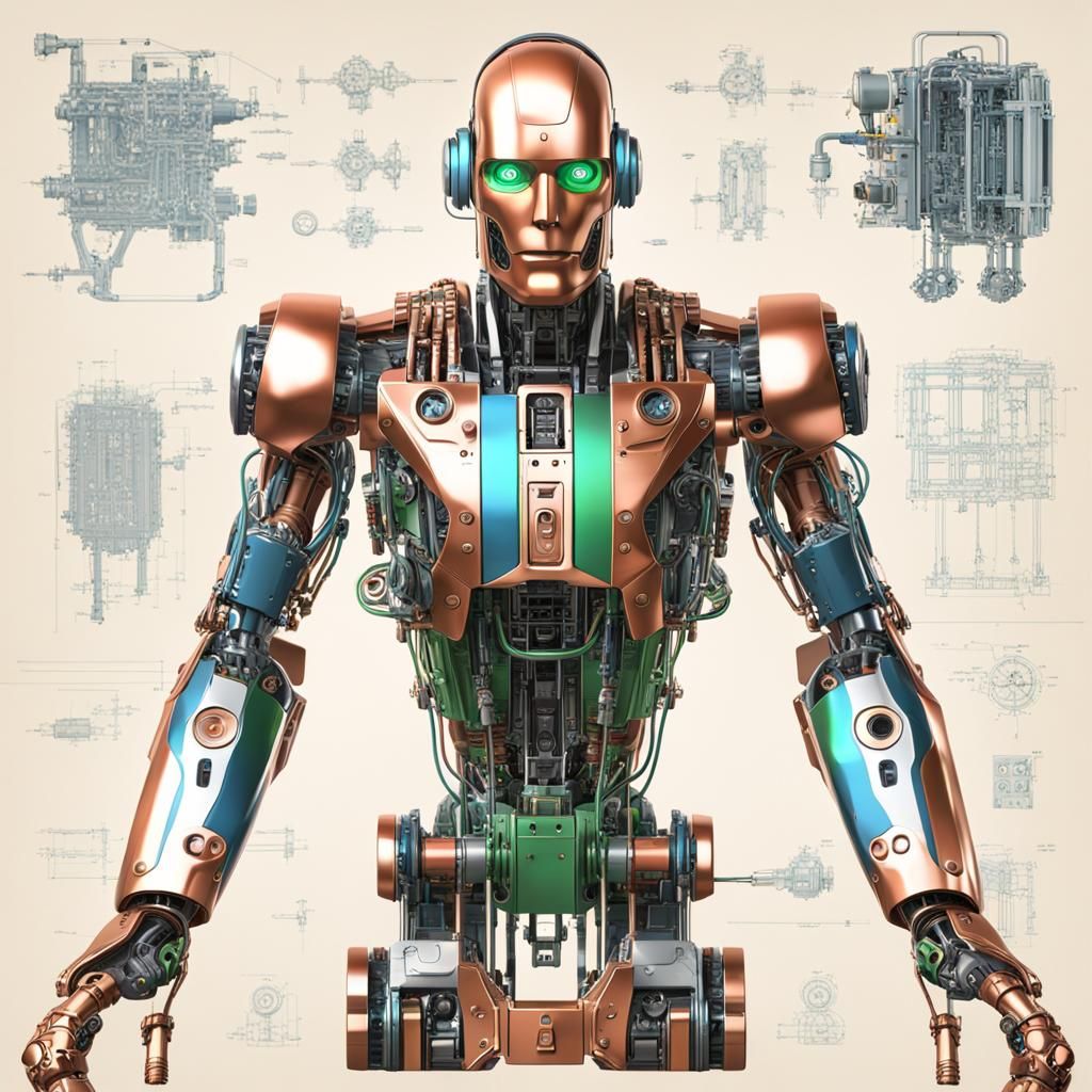 Cyborg Robot Man with Copper Skin and Visible Mechanics