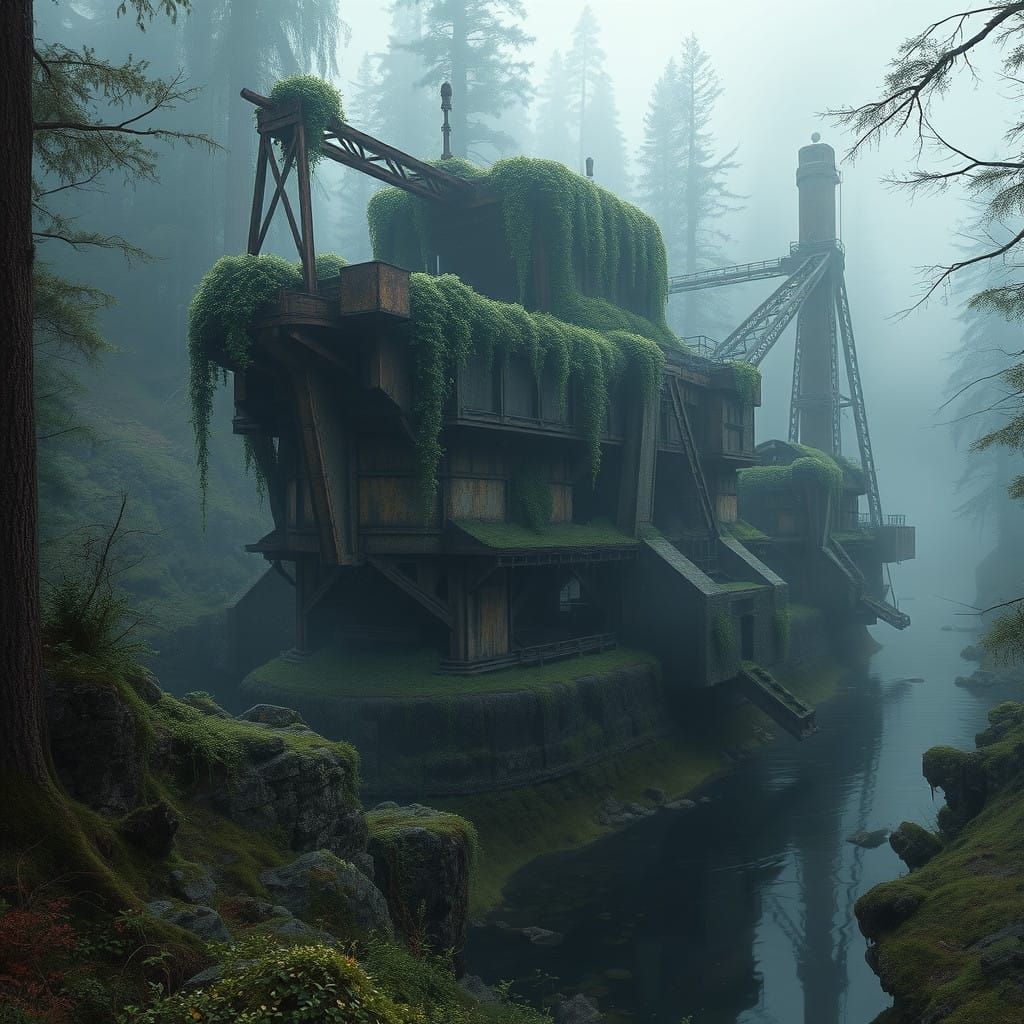 Mystical Mine Dredge Conquered by Nature in Hyper-Realistic....