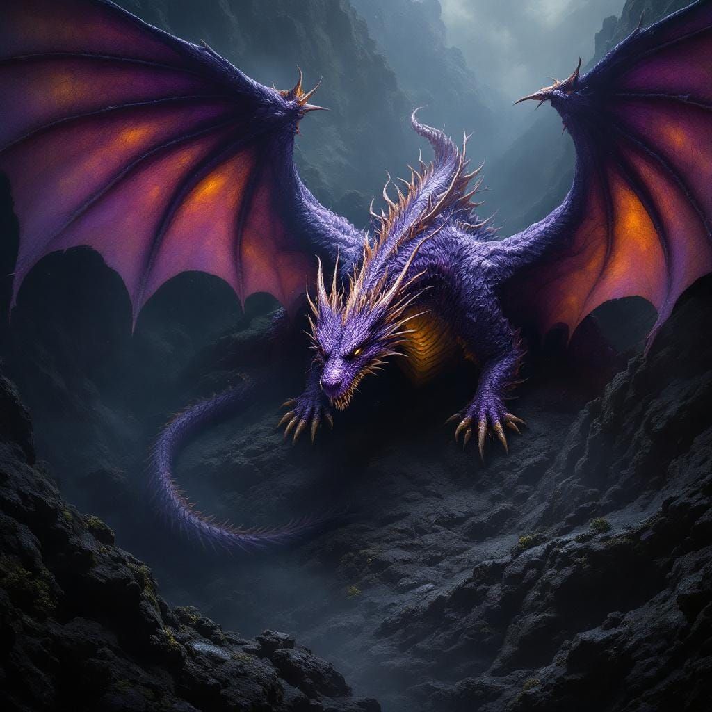 Mystical Dragon in Purple and Yellow Hues