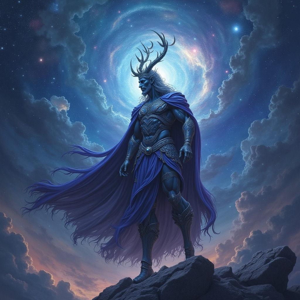 Orion, God of Galaxy, Adorned with Mystical Crown