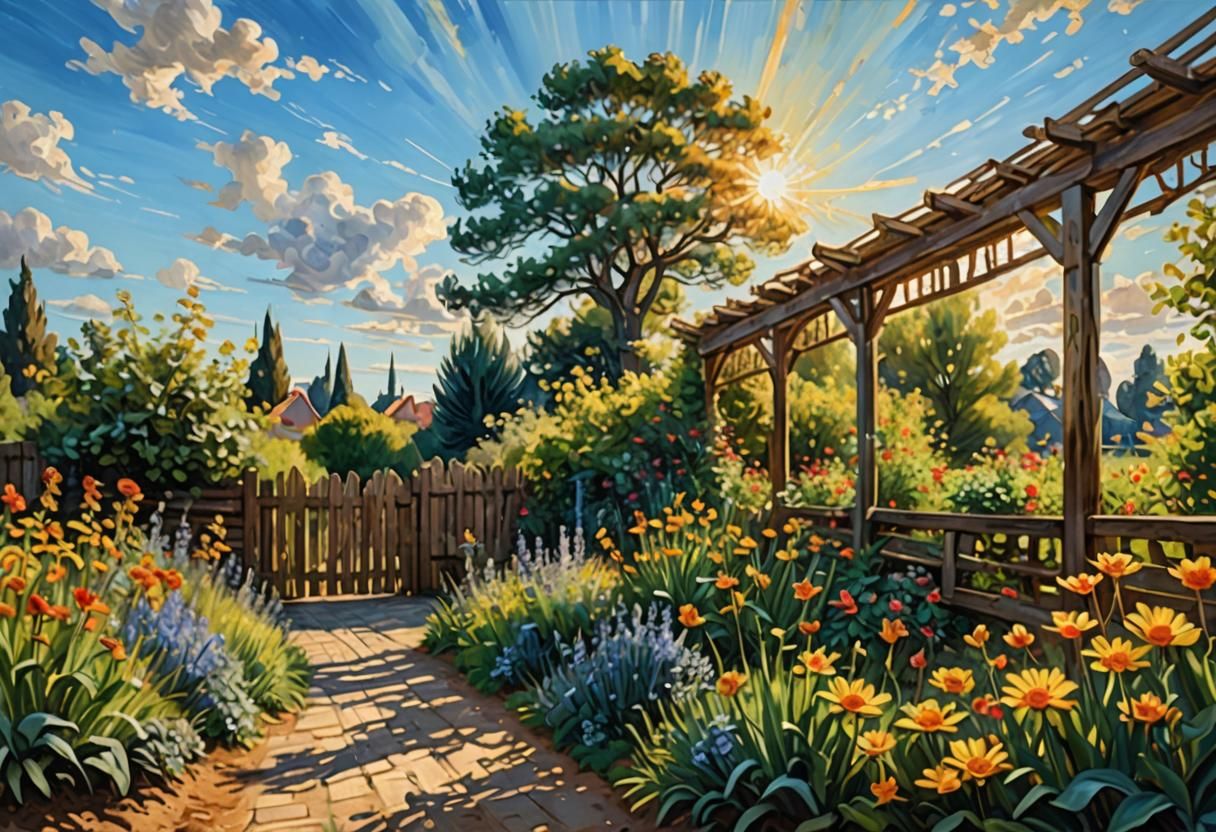 Luminous Garden: Hyperrealistic Art Inspired by Impressionis...