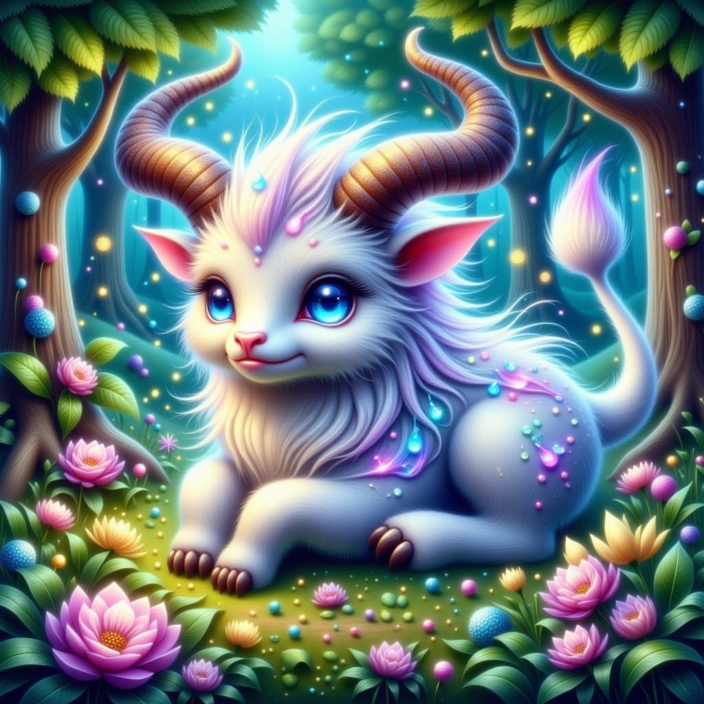 Mythical Creme Monster in Whimsical Forest