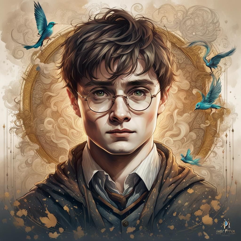 Harry Potter Reimagined: Intricate Portrait in Art Nouveau S...