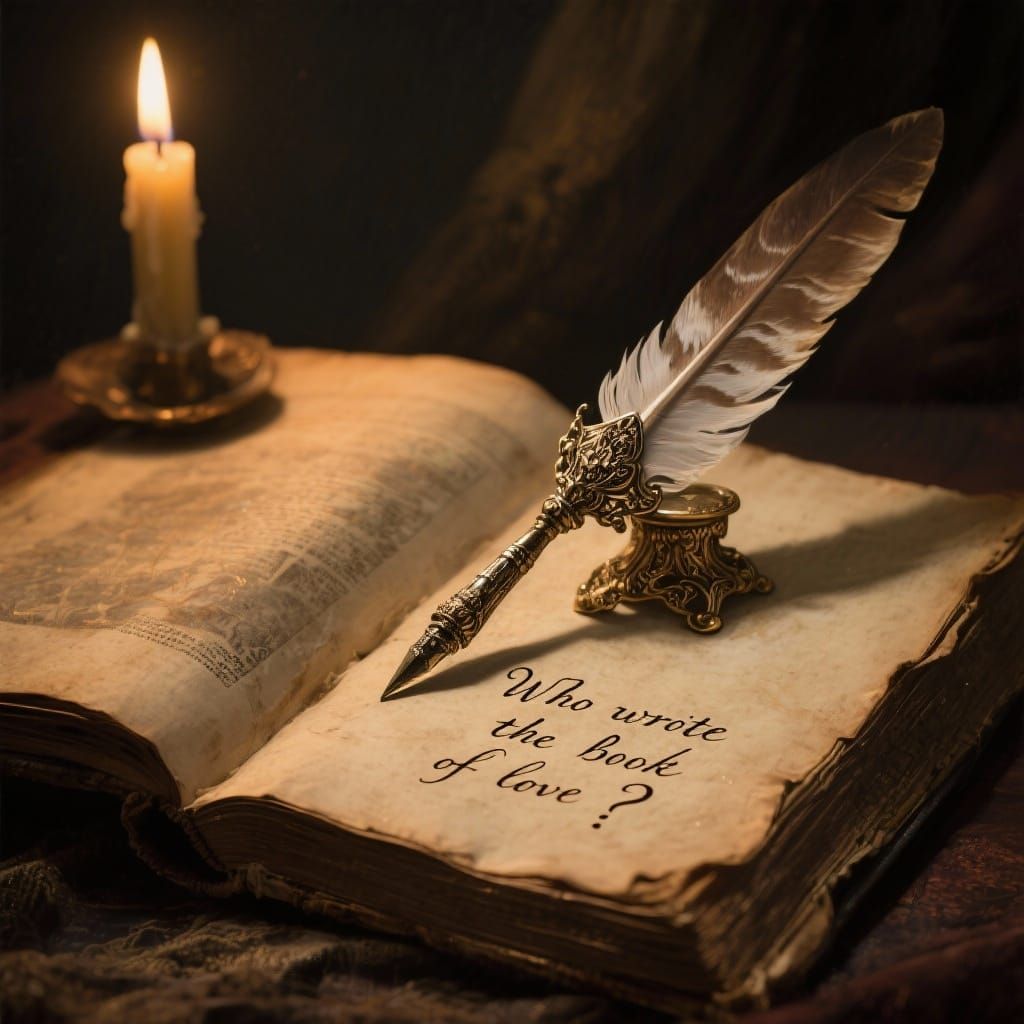 Vintage Quill Pen on Aged Book, Rembrandt Style