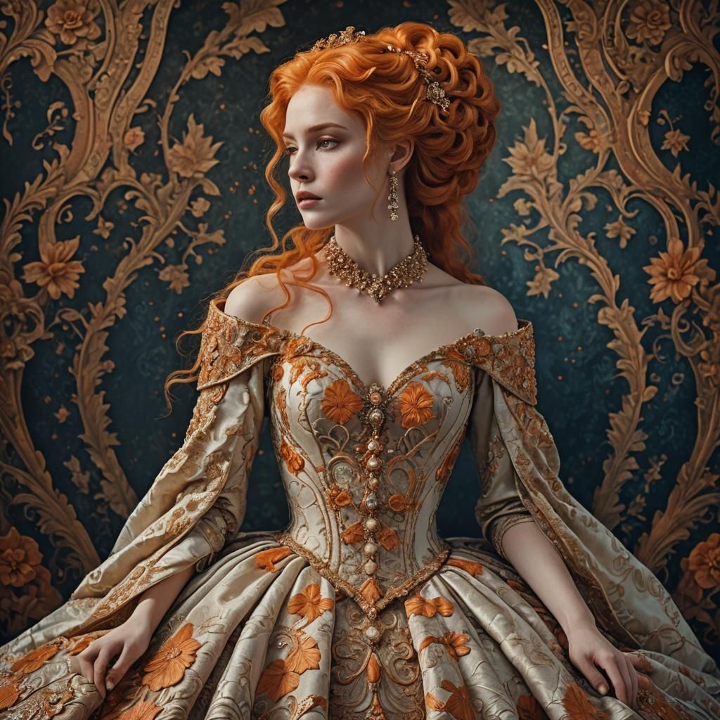 Regal Woman in Exquisite Gown, Cinematic Portrait