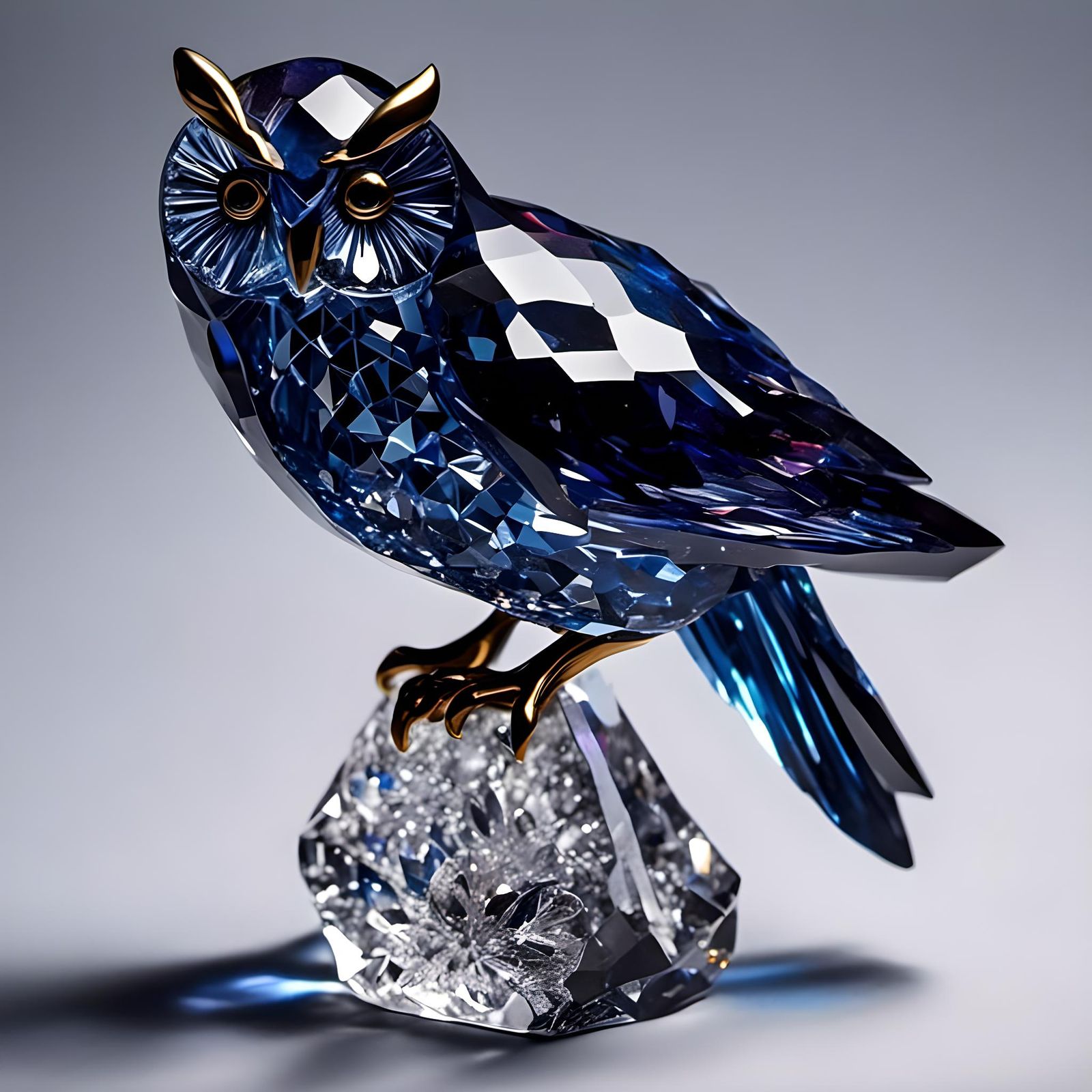 Faceted Crystal Owl in Dark Forest