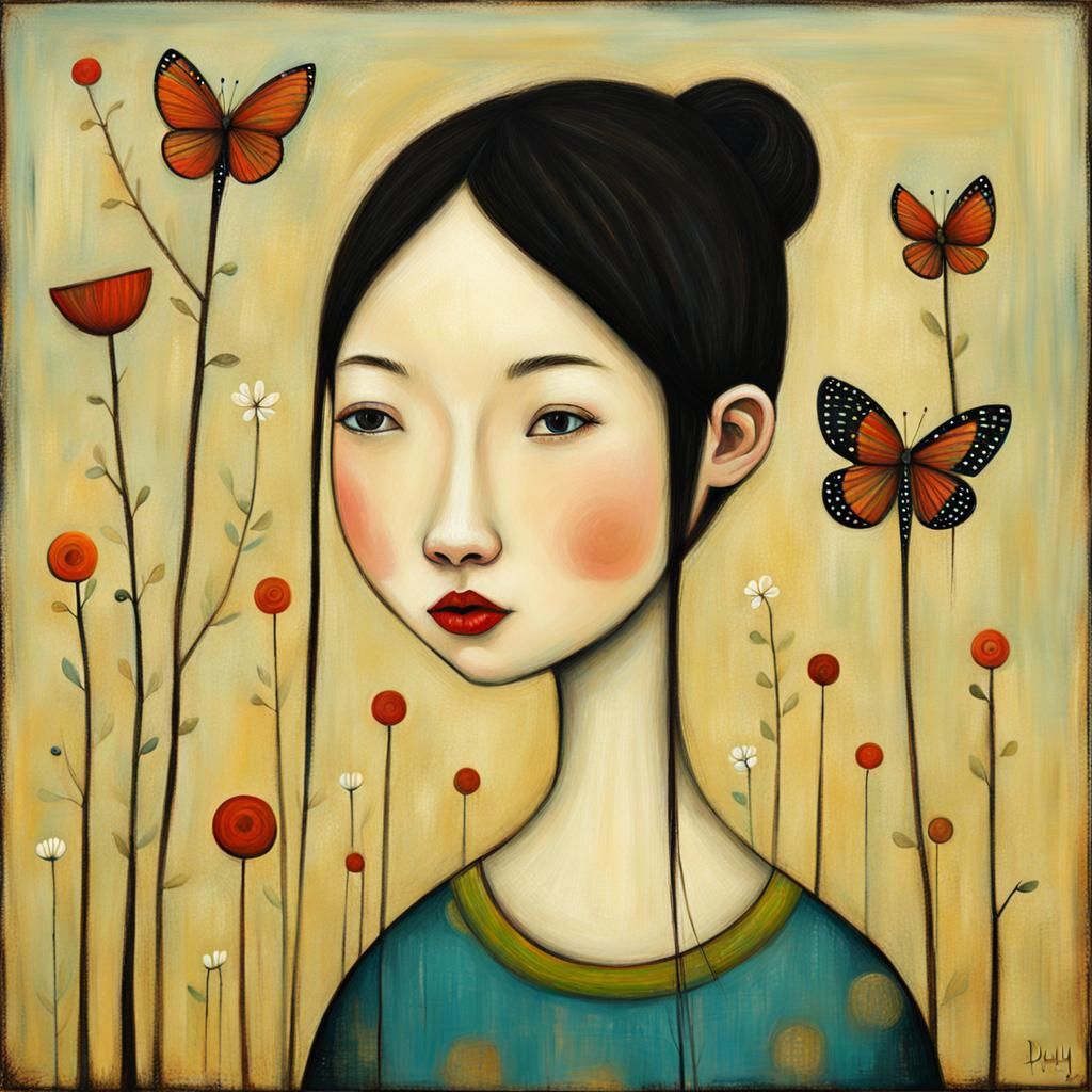 Happy Girl in Art Brut Style