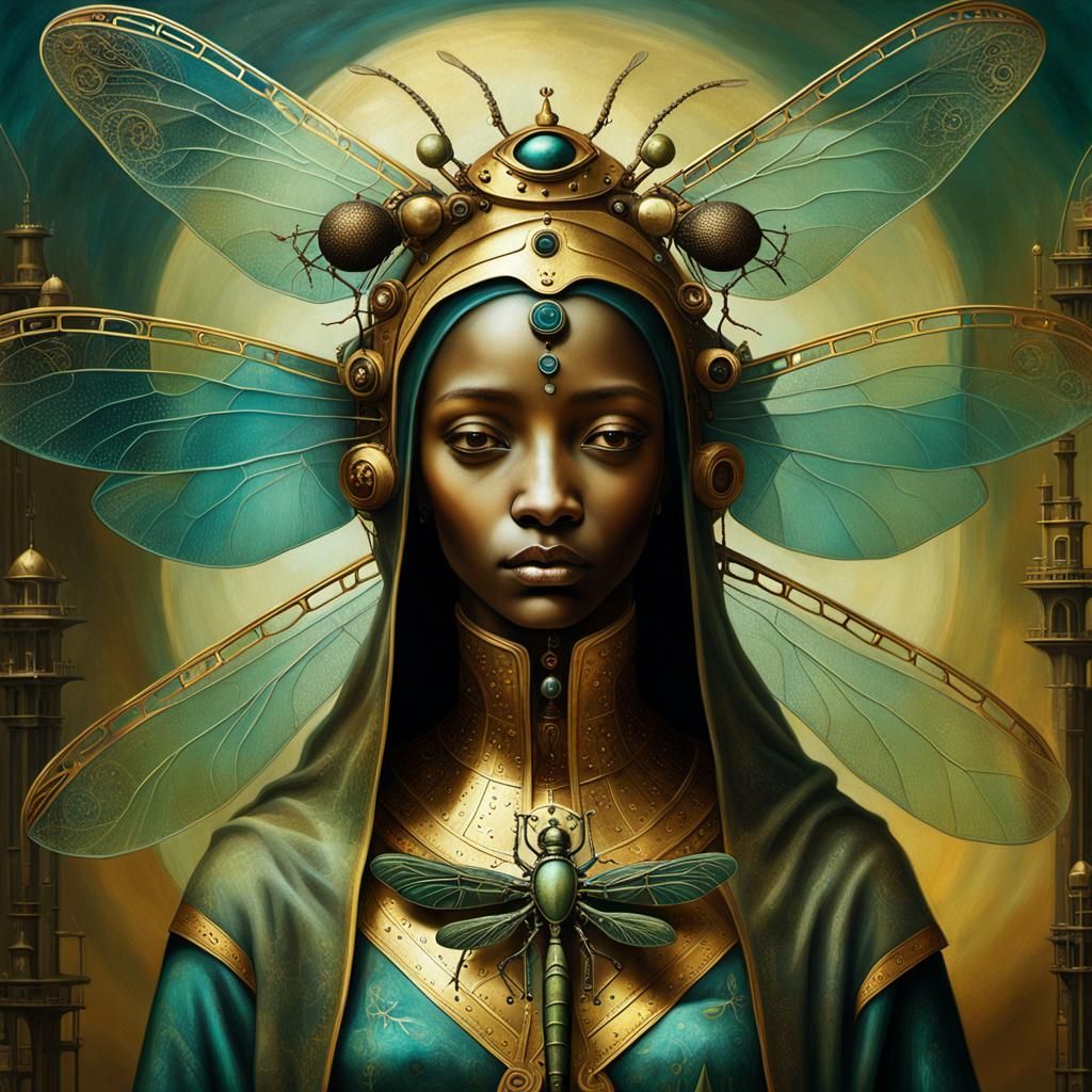 Surreal Dragonfly Woman in the Style of Bosch