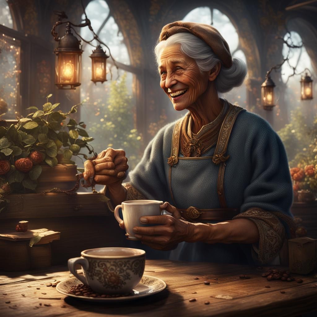 Grandmother's Warm Smile: Detailed Matte Painting