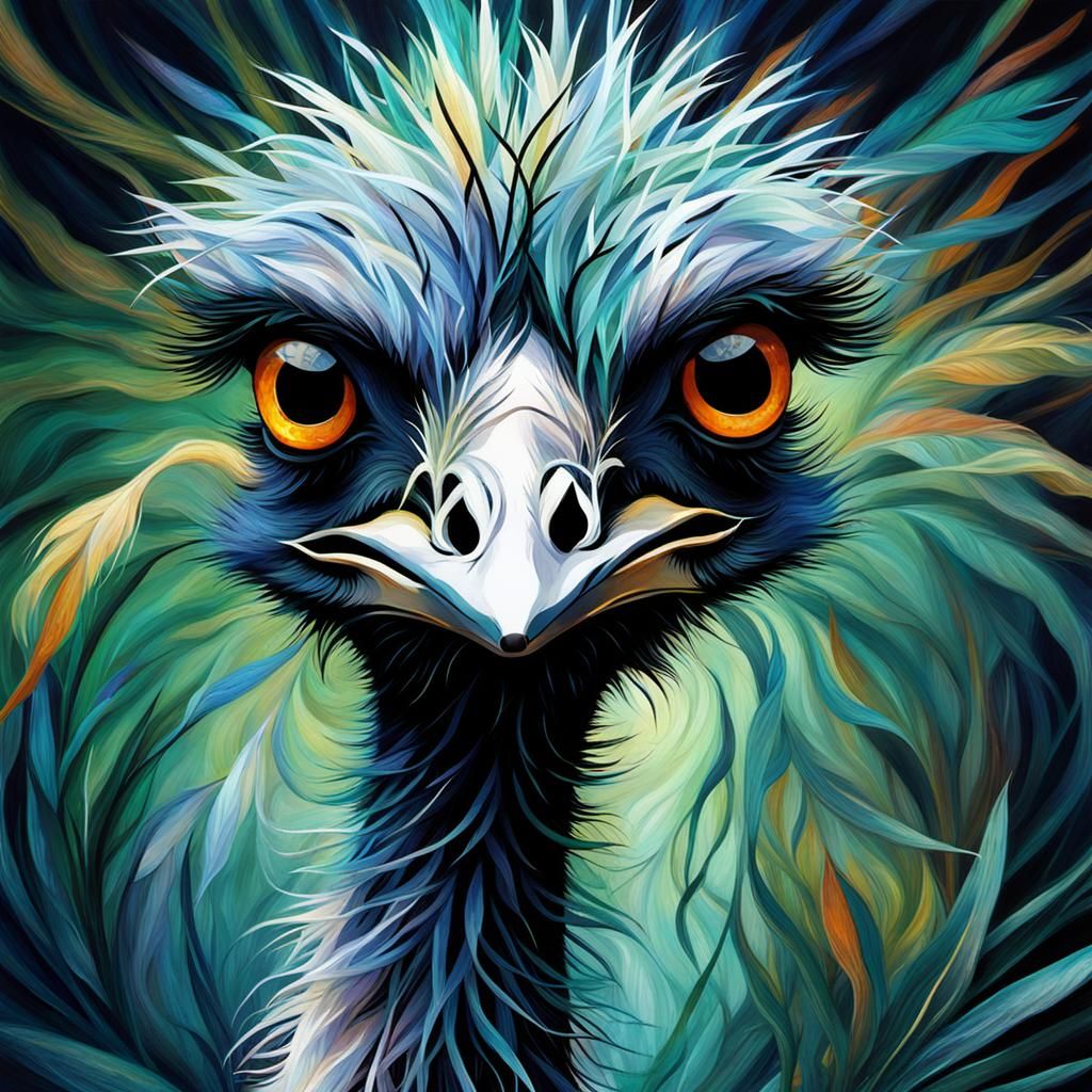 Ethereal Emu in Expressionist Elemental Style